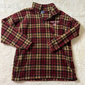 VTG Polo Sport RL Men's 1/4 Zip Fleece Pullover Blackwater Plaid • XL